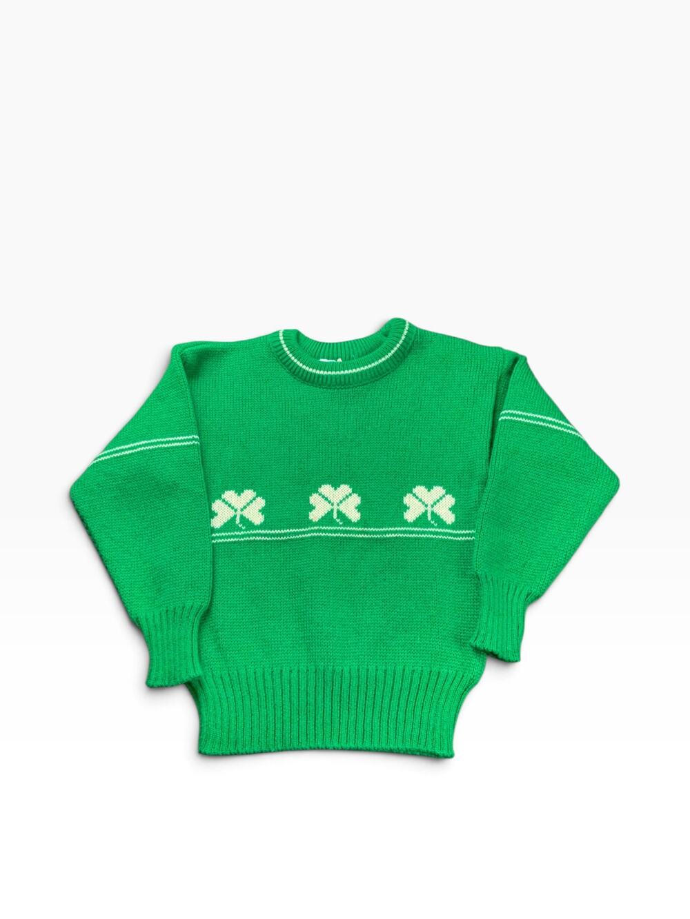 Vintage Irish Sweater Size 28 Green Shamrock Made Ireland Acrylic Knit Kids